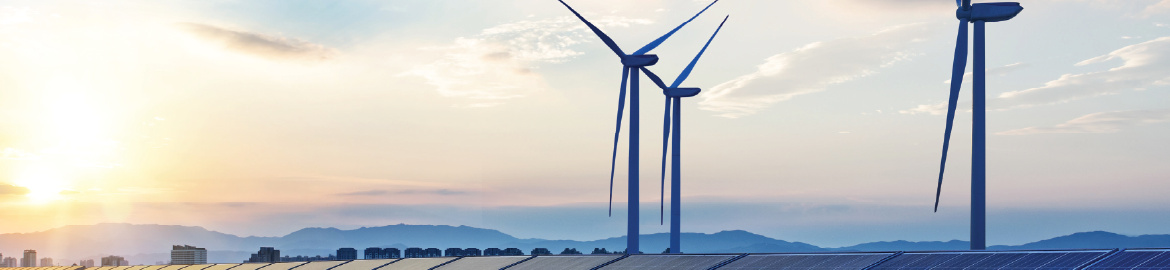 Wind farm and solar panels - renewable banner