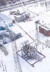 A substation at winter covered in snow