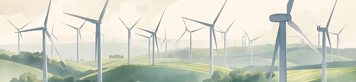 Water colour painting of a wind farm