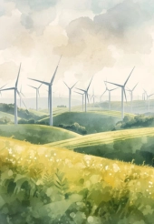 Water colour painting of a wind farm